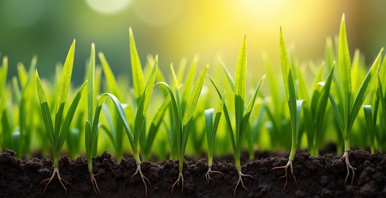 Comparaison visuelle de deux pelouses montrant la différence de densité