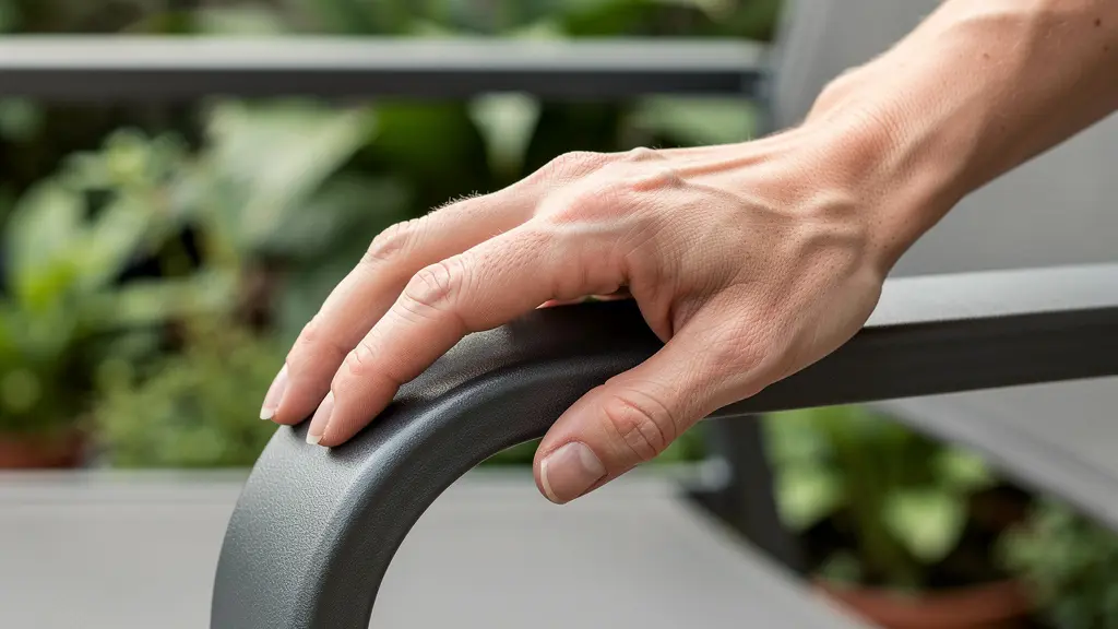 Main effleurant accoudoir aluminium thermolaqué, finition mate qualité mobilier jardin